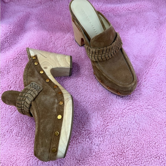 VERONICA BEARD DELIA SUEDE TAN BRAIDED CLOGS SIZE 8.5 - Picture 9 of 9